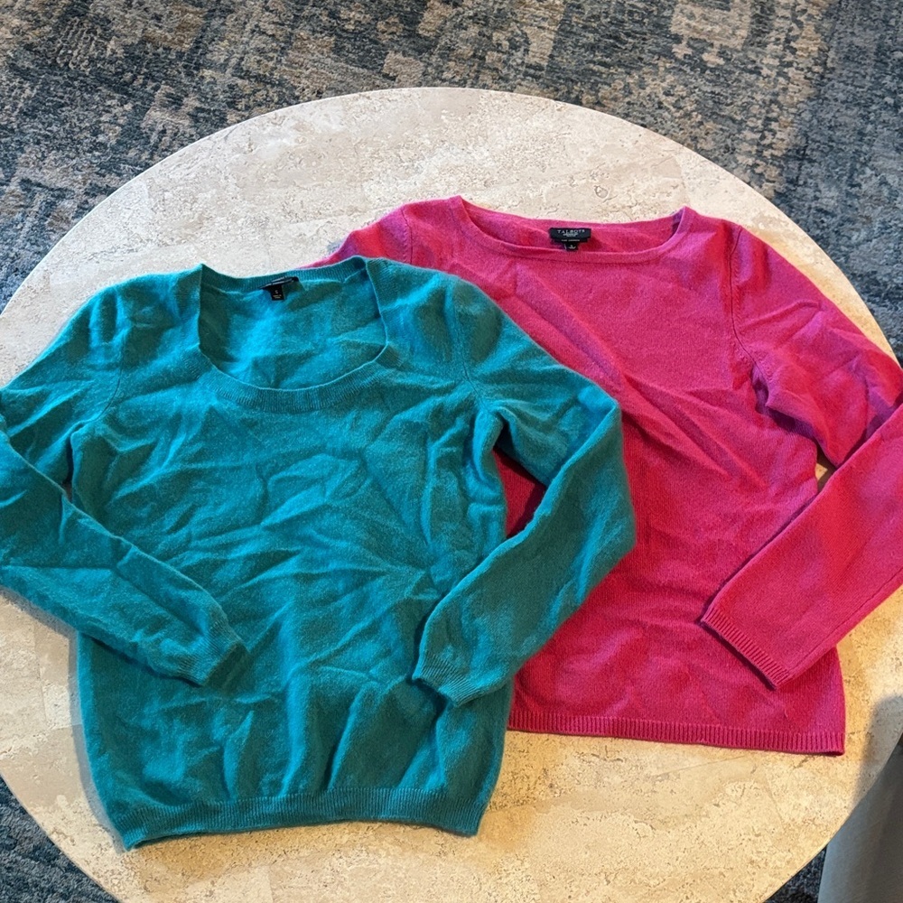 Talbots Petites small‎ Pure Cashmere Women's Teal and Pink Sweater bundle